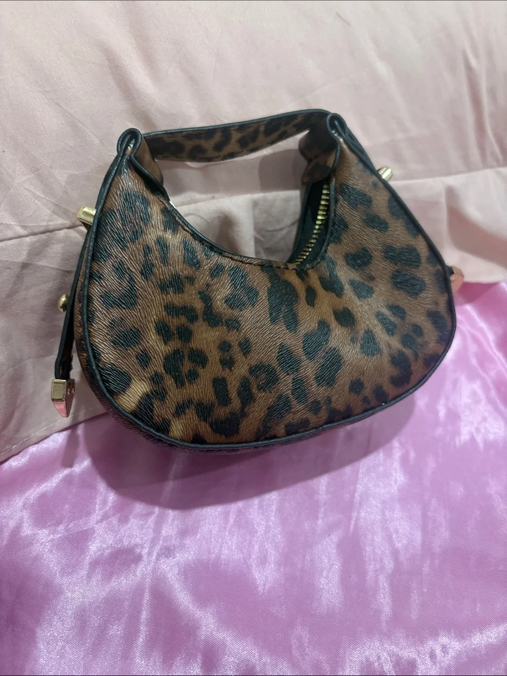 SHEIN Leopard Print Crescent Shoulder Bag - Brown & Black